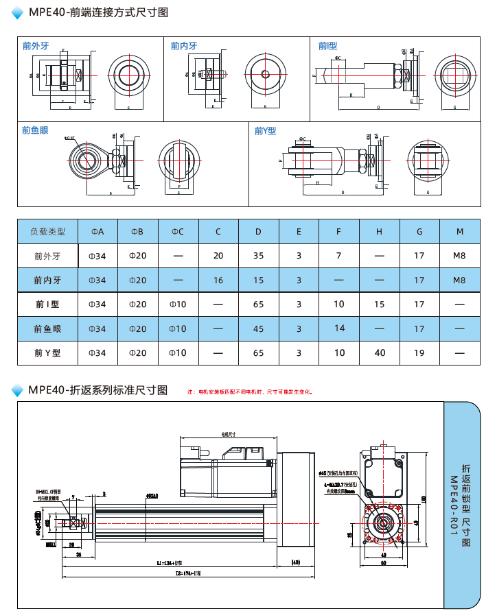 MPE40電動缸前端連接方式尺寸圖