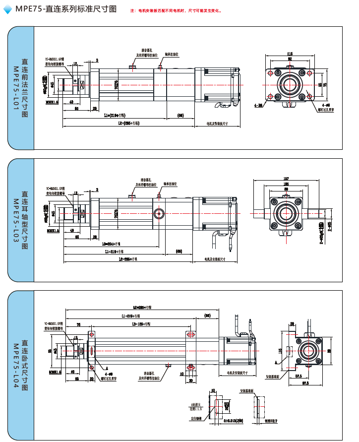 MPE75電缸直連標準尺寸圖