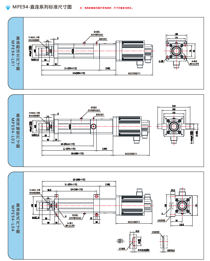 MPE94電動缸直連標準尺寸圖