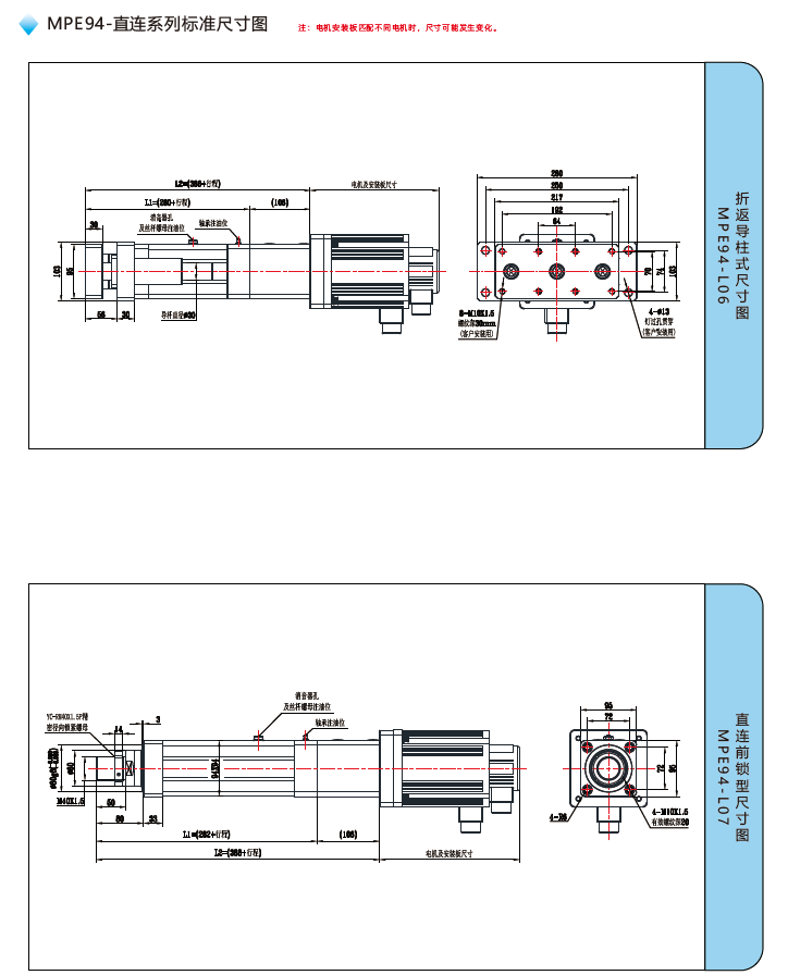 MPE94電缸直連標準尺寸圖