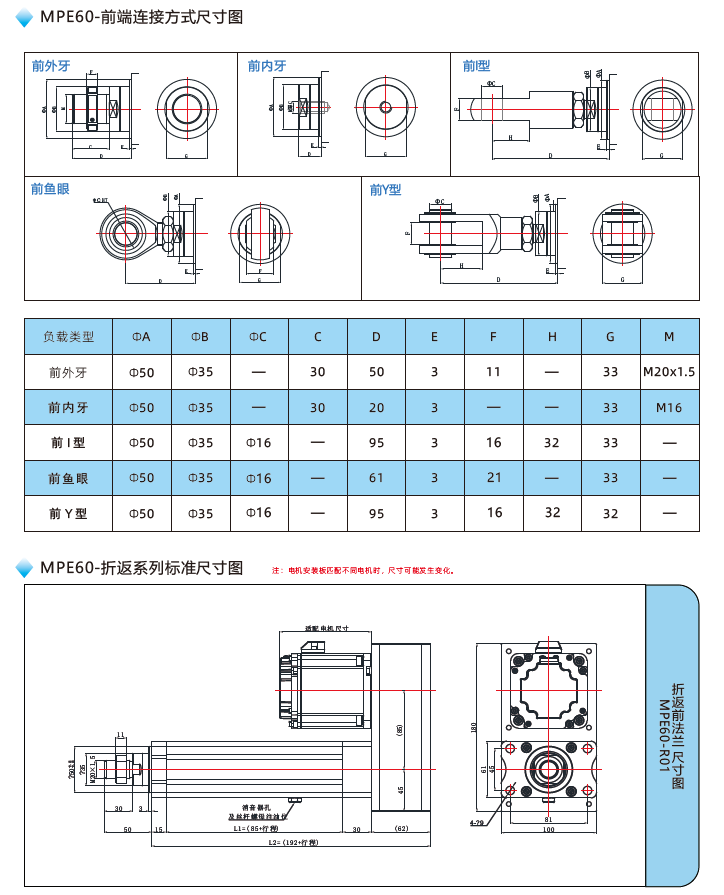 MPE60電動缸前端連接方式尺寸圖