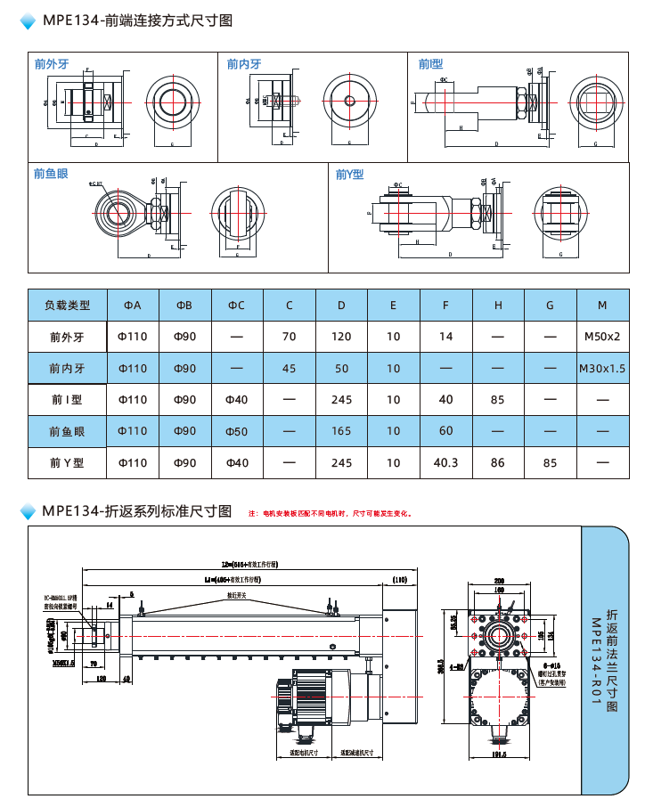 MPE134電動缸前端連接方式尺寸圖